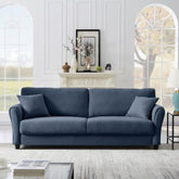 Canapea  fixa 3 locuri Cozza, cadru si picioare solide din lemn, tapiserie textila bleu, pernite decorative incluse, 212x78x87 cm